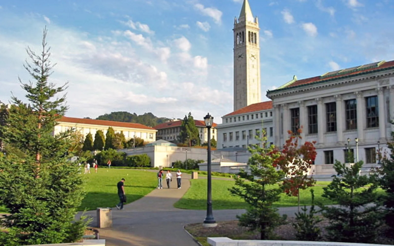 UC Berkeley campus with Campanile tower visible among green grass and trees